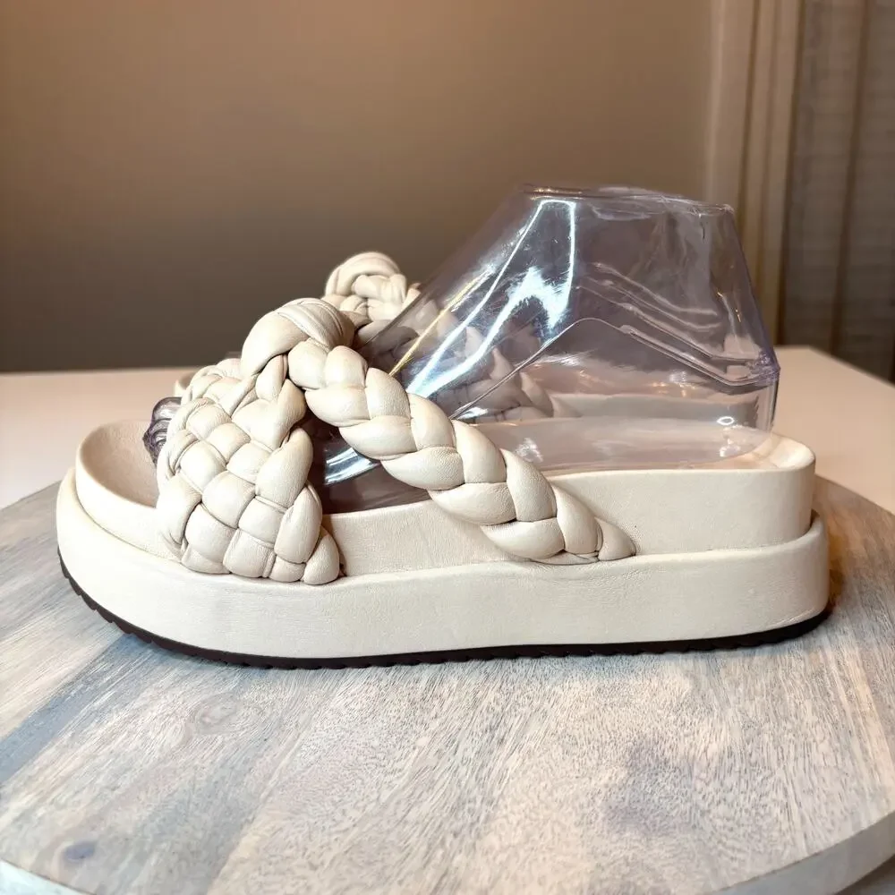 Alexandre Birman Cream Braided Leather Platform Sandals EU 39 US 9 Chunky